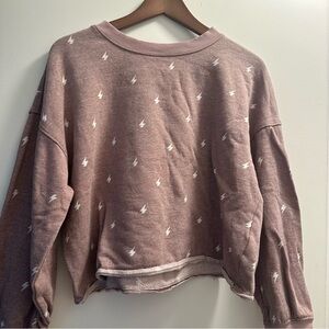 Hippie Rose Lounge Dusty Rose Lightning Bolt Cropped Crewneck Sweatshirt Medium